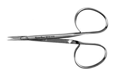 Mini Iris Scissors MeisterHand® 3-3/4 Inch Length OR / Surgical Grade German Stainless Steel NonSterile Finger Ring Handle Curved Sharp Tip / Sharp Tip