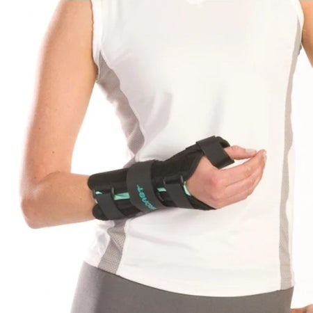 Wrist Brace with Thumb Spica AirCast® A2™ Aluminum / Foam / Nylon Left Hand Black Medium