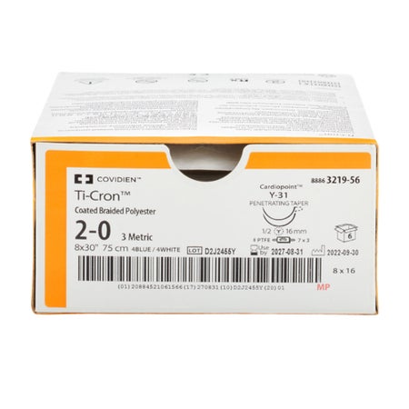Nonabsorbable Suture with Needle Ti-Cron™ Polyester HOS-11 1/2 Circle Reverse Cutting Needle Size 2 Braided