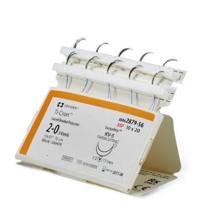 Nonabsorbable Suture with Needle Ti-Cron™ Polyester HOS-11 1/2 Circle Reverse Cutting Needle Size 2 Braided