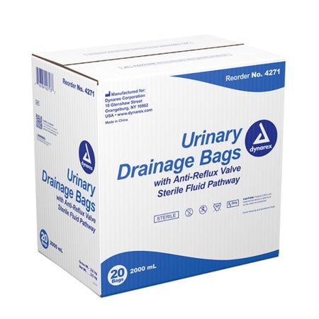 Urinary Drain Bag Dynarex Anti-Reflux Valve Sterile 2,000 mL Vinyl