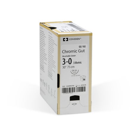 Absorbable Suture with Needle GUT CHROMIC Chromic Gut HE-3 3/8 Circle Reverse Cutting Needle Size 5-0 Monofilament