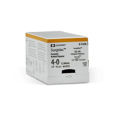 Nonabsorbable Suture with Needle Surgidac™ Polyester SS-24 1/4 Circle Spatula Needle Size 5-0 Braided