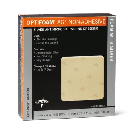 Silver Foam Dressing Optifoam® Ag+ Non-adhesive without Border 4 X 4 Inch Square Sterile