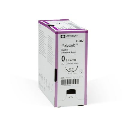 Absorbable Suture with Needle Polysorb™ Polyester SS-29 1/4 Circle Conventional Spatula Needle Size 6-0 Braided