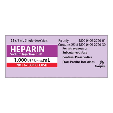 Heparin Sodium, Porcine 1,000 U / mL Injection 1 mL