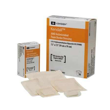 Antibacterial Foam Dressing Kendall™ AMD 4 X 4 Inch Without Border Without Film Backing Nonadhesive Square Sterile