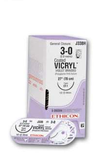 Absorbable Antibacterial Suture with Needle Coated Vicryl™ Plus Polyglactin 910 FS-1 3/8 Circle Reverse Cutting Needle Size 4-0 Braided