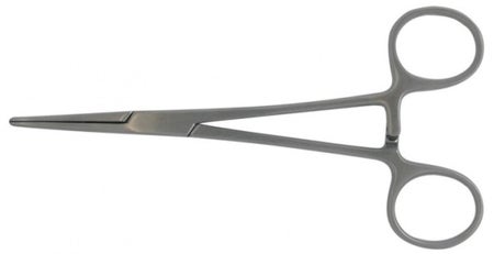 Hemostatic Forceps BR Surgical Kelly 5-1/2 Inch Length OR / Surgical Grade Stainless Steel NonSterile Locking Finger Ring Handle Straight Serrated Tips