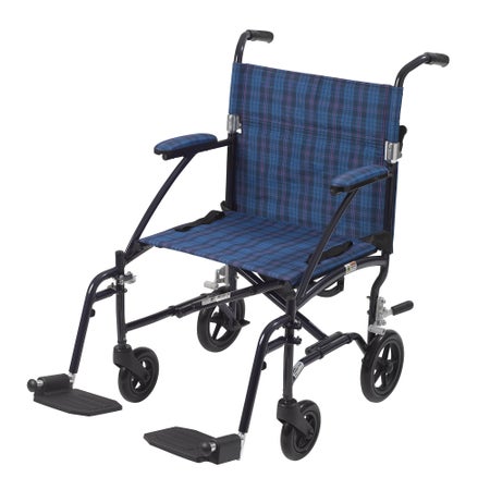 Transport Chair drive™ Fly-Lite 19 Inch Seat Width Desk Length Arm Swing-Away Footrest Aluminum Frame with Blue Finish