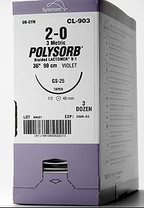 Absorbable Suture with Needle Polysorb™ Polyester SS-28 1/2 Circle Spatula Needle Size 6-0 Braided