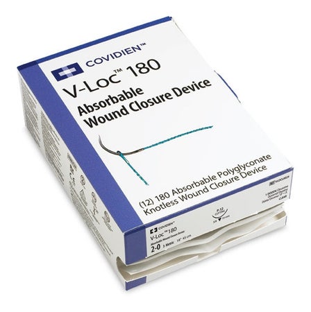 Absorbable Suture with Needle V-Loc™ 180 Polyglyconate P-14 3/8 Circle Precision Reverse Cutting Needle Size 3-0 Barbed Monofilament
