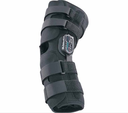 Knee Brace DonJoy® Playmaker™ Standard Small Hook and Loop Strap Closure 15-1/2 to 18-1/2 InchThigh Circumference / 13 to 14 Inch Knee Center Circumference / 12 to 14 Inch Calf Circumference Left or Right Knee