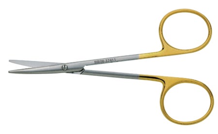 Strabismus Scissors BR Surgical Baby Metzenbaum 4-1/4 Inch Length OR / Surgical Grade German Stainless Steel NonSterile Finger Ring Handle Curved Blunt Tip / Blunt Tip
