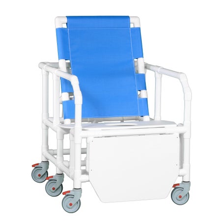Commode / Shower Chair ipu® Fixed Arms PVC Frame Reclining Backrest 28 Inch Seat Width 650 lbs. Weight Capacity