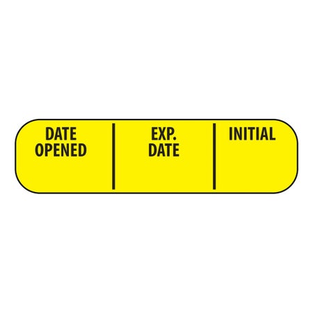 Pre-Printed / Write On Label pdc® Auxiliary Label Yellow Date Opened, Exp Date, Initial Black Quality Control Label 3/8 X 1-7/16 Inch