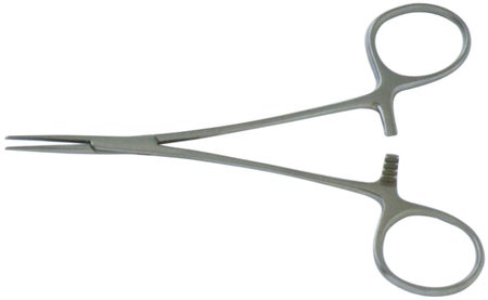 Mosquito Forceps BR Surgical Jacobson 5 Inch Length OR / Surgical Grade Stainless Steel NonSterile Locking Finger Ring Handle Curved Micro, Serrated Tips