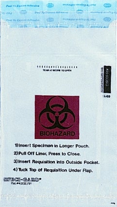Specimen Transport Bag with Document Pouch Speci-Gard® 6 X 10 Inch Adhesive Closure Biohazard Symbol / Storage Instructions / Instructions for Use NonSterile