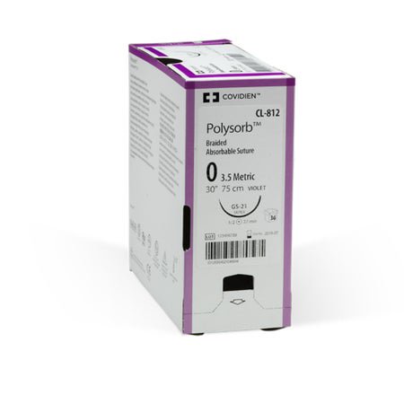 Absorbable Suture with Needle Polysorb™ Polyester GS -23 1/2 Circle Taper Point Needle Size 2-0 Braided