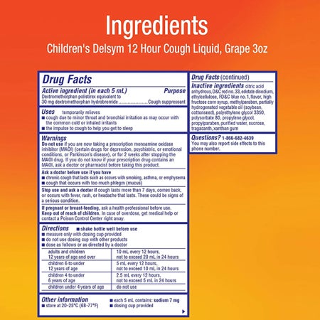 Children's Cold and Cough Relief Delsym® 30 mg / 5 mL Strength Liquid 3 oz.