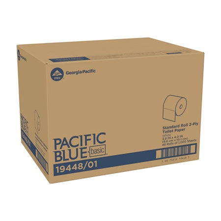 Toilet Tissue Pacific Blue Basic® White 2-Ply Standard Size Cored Roll 1000 Sheets 3-4/5 X 4 Inch