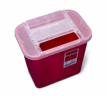 Sharps Container Medline Translucent Red Base 16 X 6.15 X 14.1 Inch Horizontal Entry 3 Gallon