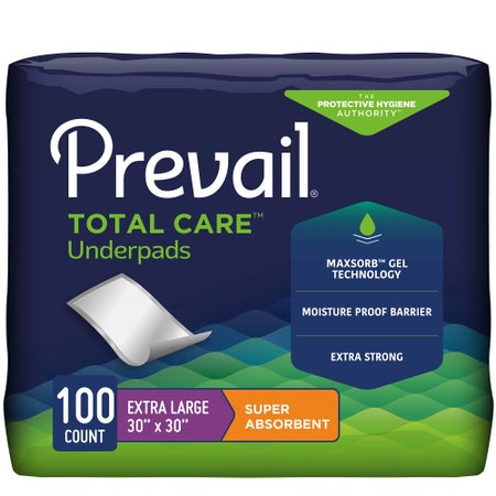 Disposable Underpad Prevail® Total Care™ 30 X 30 Inch Polymer Heavy Absorbency