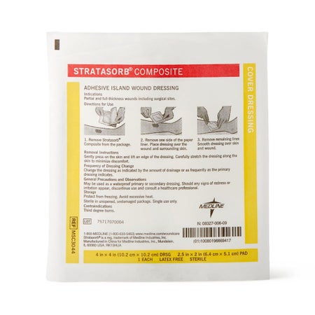Composite Dressing Stratasorb® 4 X 4 Inch Rectangle Sterile Waterproof Film Backing