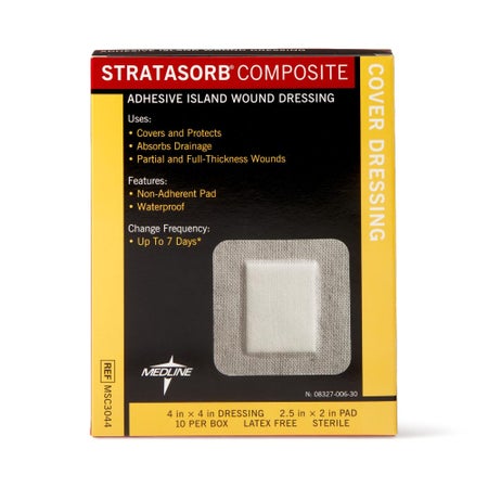Composite Dressing Stratasorb® 4 X 4 Inch Rectangle Sterile Waterproof Film Backing