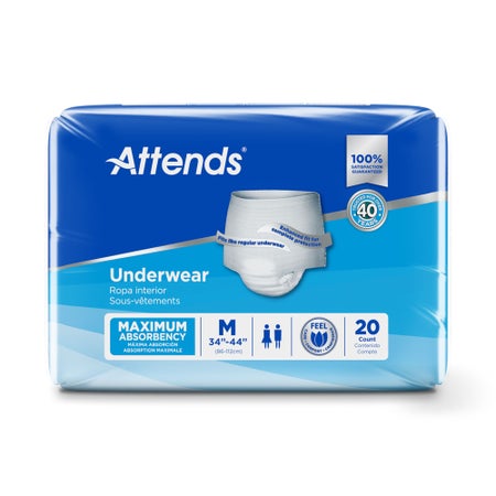 Absorbent Underwear Attends® Pull On with Tear Away Seams Adult Medium Unisex Disposable Heavy Absorbency