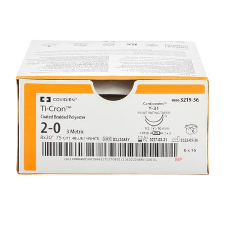 Nonabsorbable Suture with Needle Ti-Cron™ Polyester SK Ski Taper Point Needle Size 0 Braided
