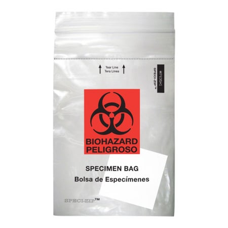 Specimen Transport Bag with Document Pouch and Absorbent Pad Speci-Zip® 6 X 9 Inch Zip Closure Biohazard Symbol / Storage Instructions NonSterile