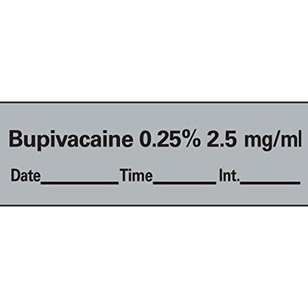 Drug Label PDC® Anesthesia Label Bupivacaine 0.25% 2.5 mg/mL Date_Time_Int_ Gray 1/2 X 1-1/2 Inch