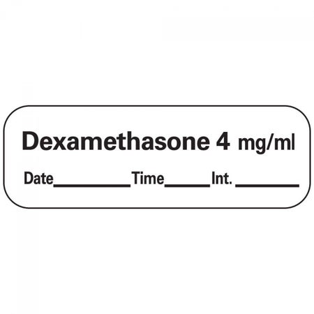 Drug Label PDC® Anesthesia Label Dexamethason4 mg/mL Date_Time_Int White 1/2 X 1-1/2 Inch