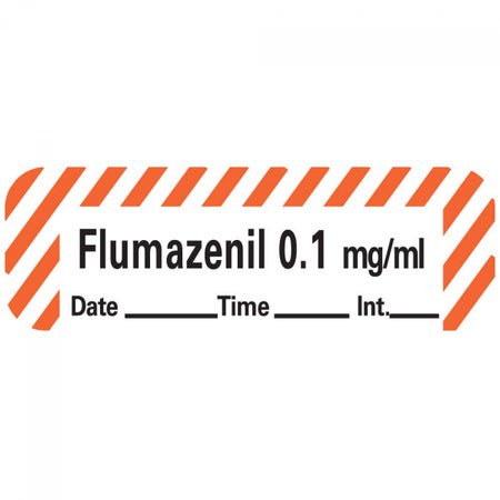 Drug Label Anesthesia Label Tape Flumazenil 0.1 mg/mL Date_Time_Int Red / White 1/2 X 1-1/2 Inch