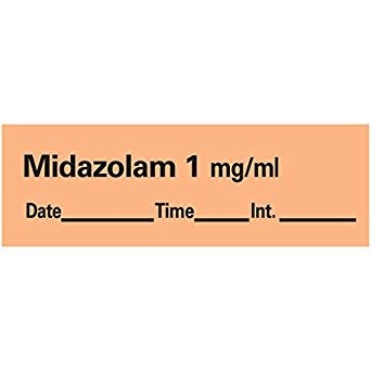 Drug Label Anesthesia Label Tape Midazolam 1mg/mL Date_Time_Int Orange 1/2 X 1-1/2 Inch