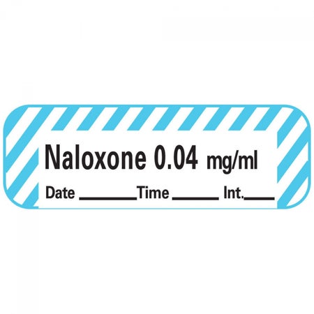 Drug Label Anesthesia Label Tape Naloxone 0.04 mg/mL Date_Time_Int Blue / White 1/2 X 1-1/2 Inch