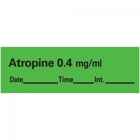 Drug Label Anesthesia Label Tape Atropine0.4 mg/mL Date_Time_Int Green 1/2 X 1-1/2 Inch