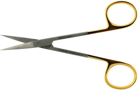 Iris Scissors BR Surgical 4-1/2 Inch Length OR / Surgical Grade German Stainless Steel / Tungsten Carbide NonSterile Finger Ring Handle Straight Sharp Tip / Sharp Tip