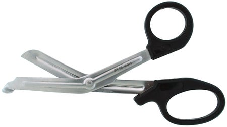 Bandage Shears BR Surgical 6 Inch Length OR / Surgical Grade Stainless Steel / Plastic NonSterile Finger Ring Handle Angled Blunt Tip / Blunt Tip