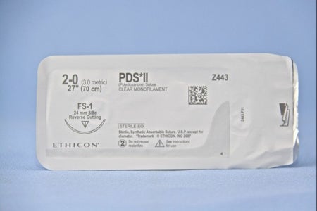 Absorbable Antibacterial Suture with Needle PDS Plus™ Polydioxanone with Irgacare MP FS-1 3/8 Circle Reverse Cutting Needle Size 2-0 Monofilament