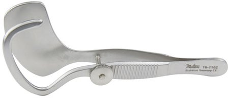 Entropium Forceps Miltex® Snellen 3-1/2 Inch Length OR / Surgical Grade German Stainless Steel NonSterile Locking Thumb Handle Curved Solid Plate and Ring Tips
