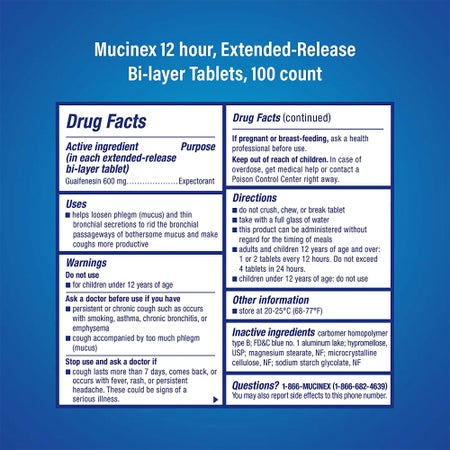 Cold and Cough Relief Mucinex® 600 mg Strength Extended Release Tablet 100 per Bottle