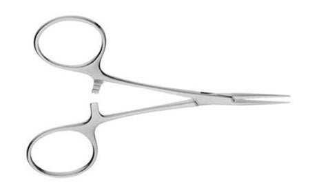 Mosquito Forceps V. Mueller® Hartmann 4 Inch Length OR / Surgical Grade German Stainless Steel NonSterile Locking Finger Ring Handle Curved Delicate, Serrated Tips
