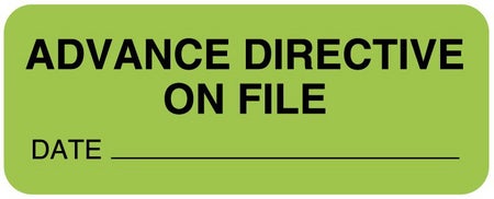 Pre-Printed Label UAL™ Auxiliary Label Fluorescent Green Paper ADVANCE DIRECTIVE ON FILE / DATE _________ Safety and Instructional 7/8 X 2-1/4 Inch