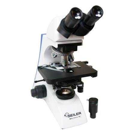 Seiler Compound Microscope Siedentopf Type Binocular Head Infinite Plan 4X, 10X, 20X, 40X, 100X 110 to 240V Double Layer Mechanical Stage