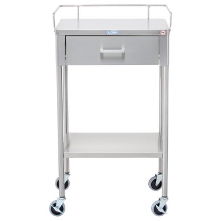 Utility Table 20 X 34 X 16 Inch Stainless Steel Guard Rail 1 Drawer 1 Shelf