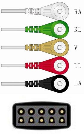 ECG Lead Set Sage Services 5 Lead, Snap, Shielded, 0.9m