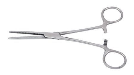 Hemostatic Forceps Vantage® Rochester-Pean 5-1/2 Inch Length Floor / Office Grade Pakistani Stainless Steel NonSterile Locking Finger Ring Handle Straight Serrated Tips