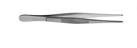 Tissue Forceps Affinity 6 Inch Length Floor / Office Grade Pakistani Stainless Steel NonSterile NonLocking Thumb Handle Straight Serrated Tips with 1 X 2 Teeth